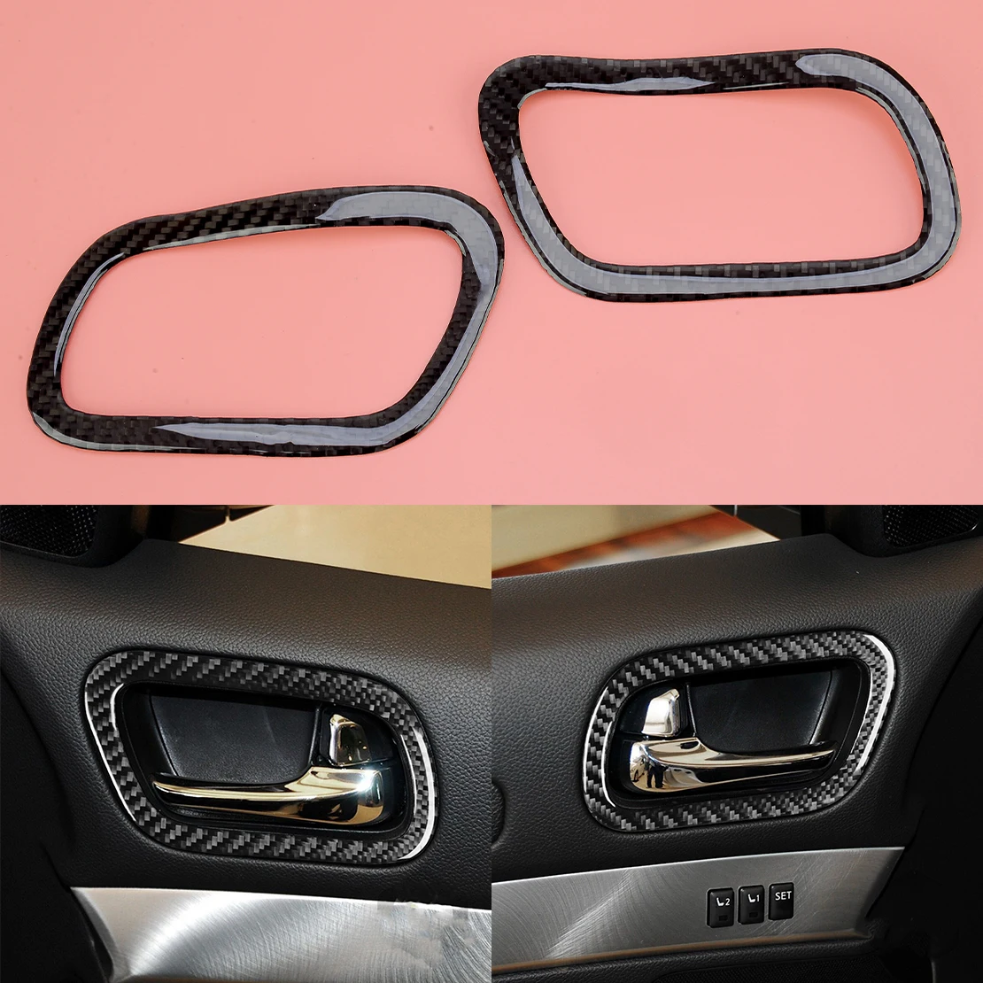 

2Pcs Car Interior Door Handle Ring Cover Trim Frame Decor Black Carbon Fiber Fit for Infiniti G37 2-Door 2010 2011 2012 2013