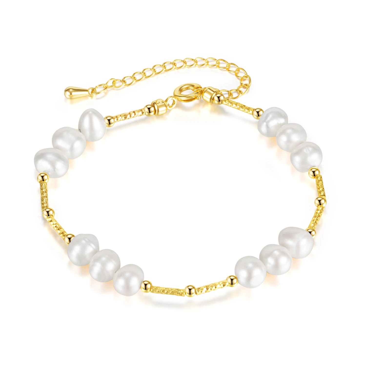 

European Gold Color Copper Natural Freshwater Pearls Bracelet Chain For Women Men Birthday Gift Jewelry