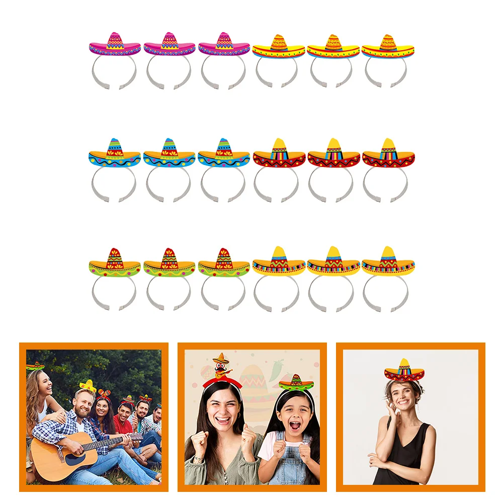 

18 Pcs Makeup Decor Mexican Hat Headband Festival Decors Sombrero Party Hats Headgear Headdress Paper Accessories
