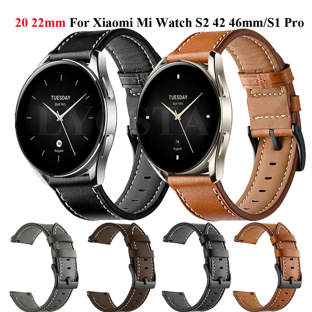 

20 22mm Leather Band For Xiaomi MI Watch S2 42mm 46mm/S1 Pro/ActiveSmart Watchband MI Bro Air Sport Straps Bracelet Accessories