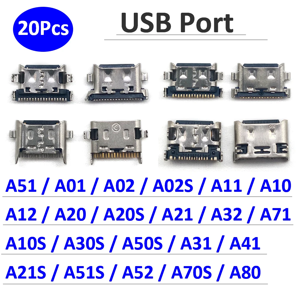 

20Pcs，USB Connector Charger Port For Samsung A01 A02 A02S A11 A10 A10S A12 A20 A20S A21 A21S A30S A50S A31 A32 A51S A52 A70S A80