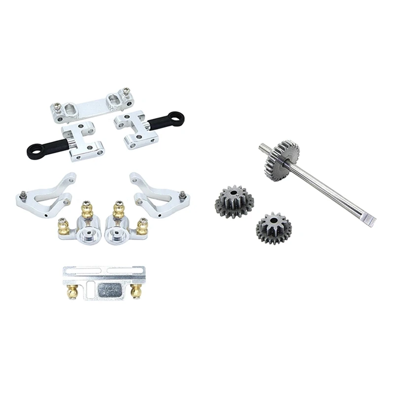 

2 Set RC Car Parts: 1 Set Metal Upper Lower Swing Arm Steering Cup Knuckle Set & 1 Set Transmission Gearbox Gear Set