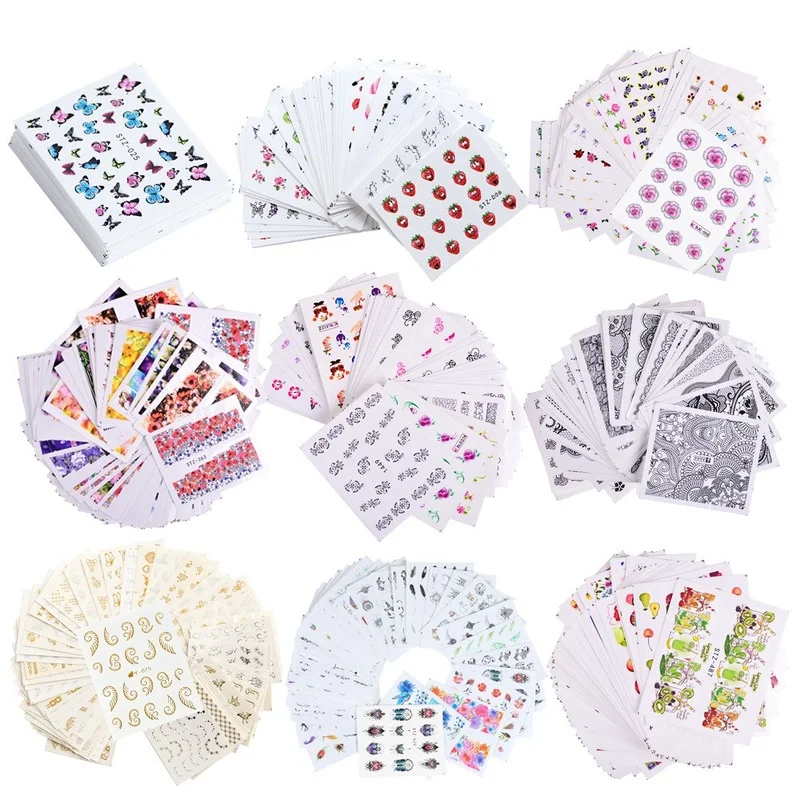 

18/30/40 Sheets/sets Nail Water Sticker Flower Flamingo Beauty Slider Bloom Colorful Plant Pattern 3D butterfly Manicure Sticker