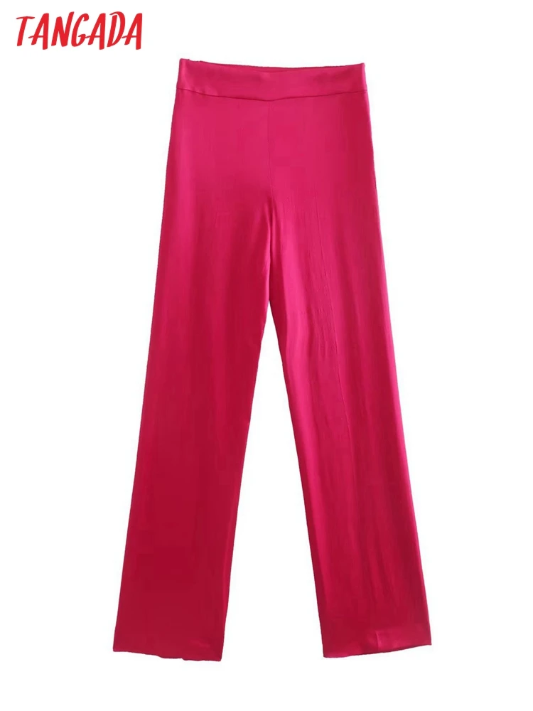 

Tangada 2022 New Female Hotpink Suit Pants Trousers for Women Pockets Office Lady Elegant Pants Pantalon 4M142