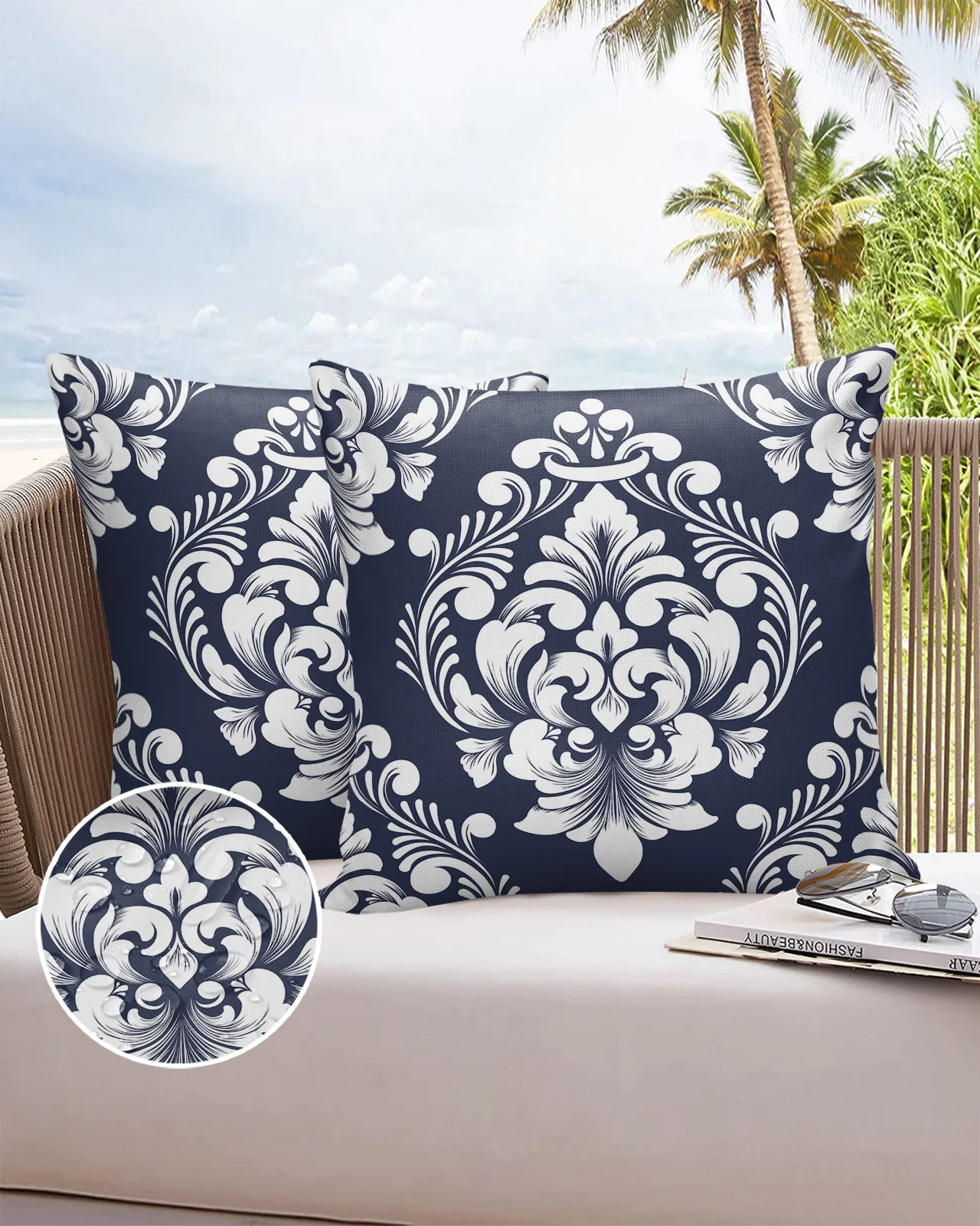 

Классическая Роскошная Дамасская темно-синяя Водонепроницаемая наволочка для украшения дома и офиса