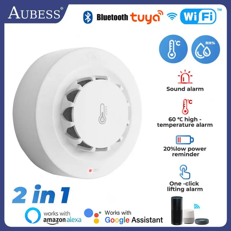 

Умный детектор дыма и температуры и влажности Tuya, Wi-Fi 2-в-1, работает с Alexa Google Home