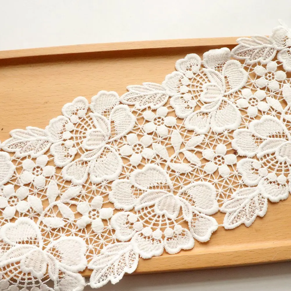 

2 Yards 14 CM Width Peony Flowers Water Soluble Lace Trim White Dress Home Textiles Curtains Bedding Decor DIY Garment Trimmings
