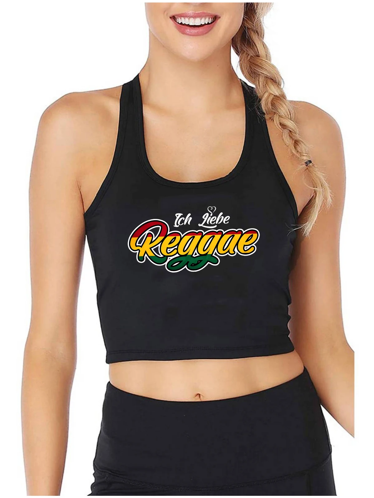 

I Like Reggae Graphic Design Sexy Slim Fit Crop Top Women's Sports Fitness Workout Tank Tops Customizable Cotton Camisole