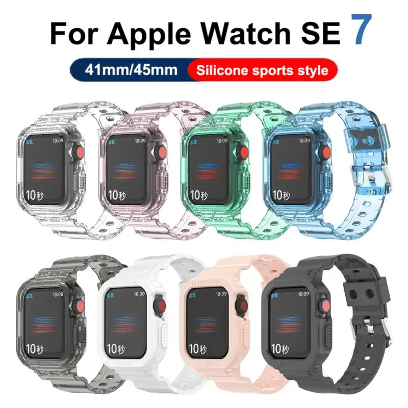 

New Transparent Glacier Strap + Case For Apple Watch 7 Strap Series Replacement Strap 41 Mm 45 Mm Silicone Bracelet Strap Case