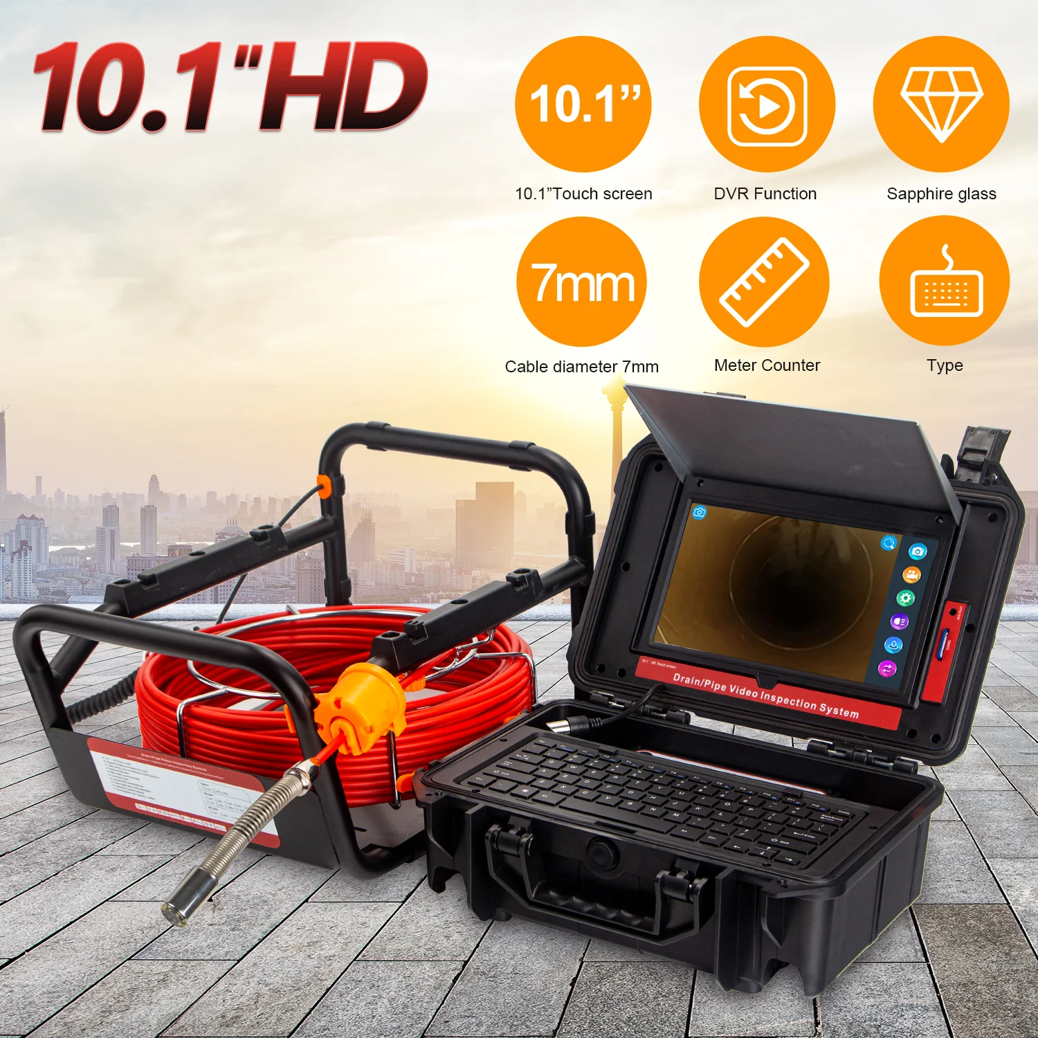 

HD 1080P 10.1inch Snake Inspection Camera 512HZ Locator 20-50M Distanc Counter Self-Leveling Video Audio Recording Endoscop
