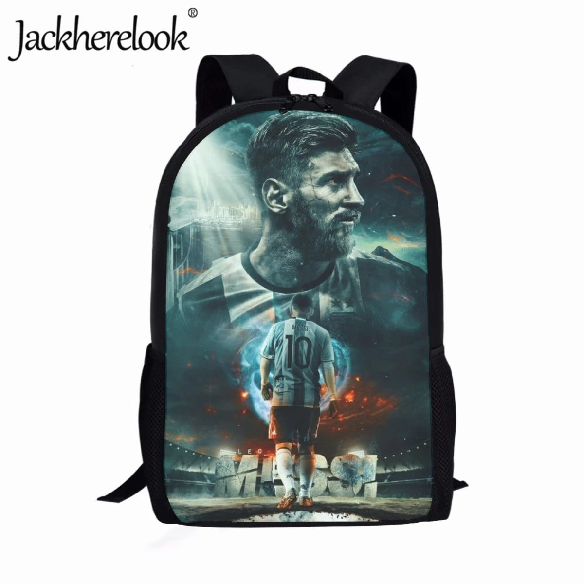 

Модная школьная сумка Jackherelook с принтом футбольной звезды Месси Молодежный детский рюкзак для путешествий 17 дюймов Детский рюкзак