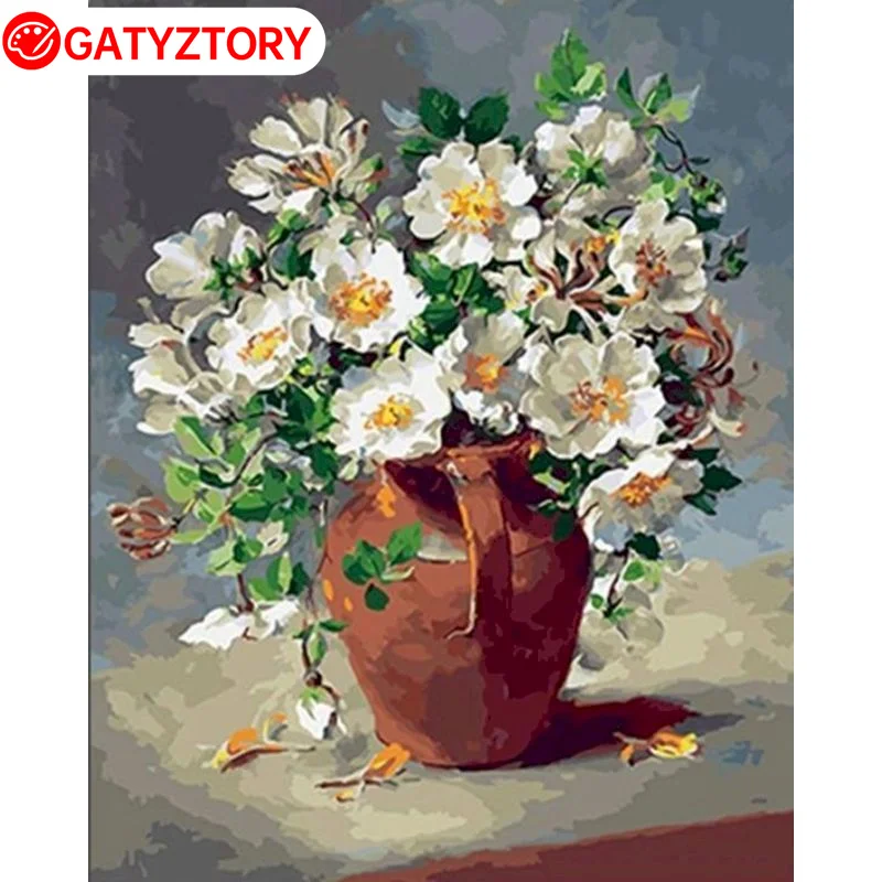 GATYZTORY 60x75cm Oil Painting By Numbers For Adults orchid Flowers Pictures By Numbers Acrylic Paint Unique Gift Home Decor