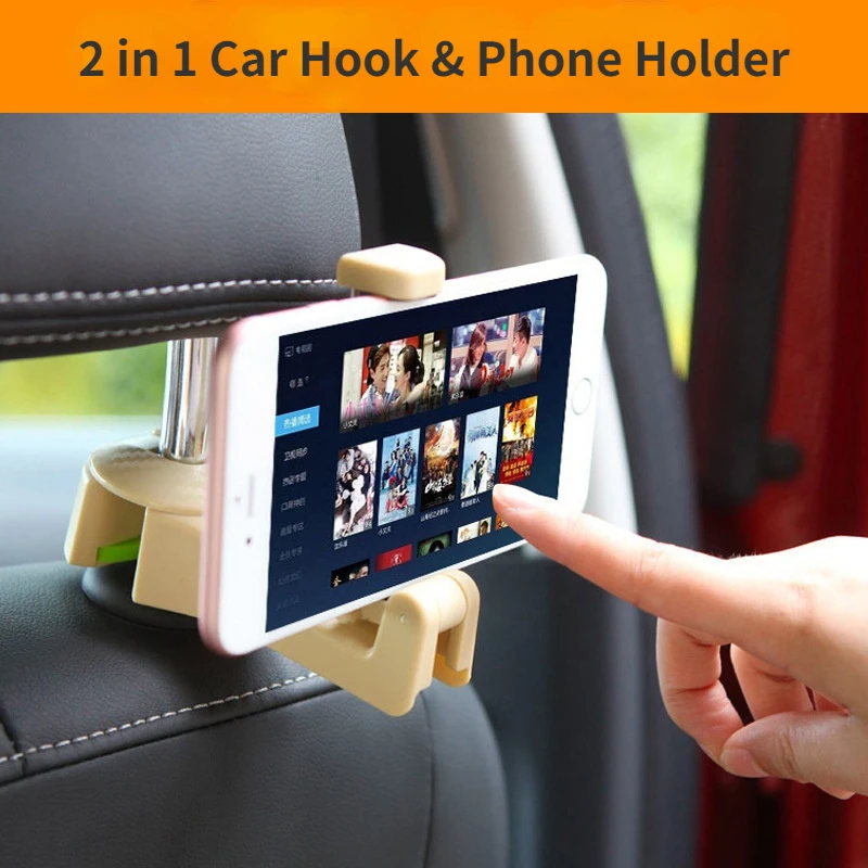 

2 in 1 Car Headrest Hook with Phone Holder Seat Back Hanger for Bag Handbag Purse Grocery Cloth Portable Multifunction Car Hooks