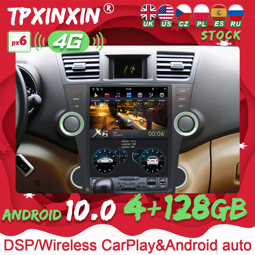 

Для Toyota Highlander 2009-2013 4 + 128G Android 10 Tesla вертикальный экран серии CarPlay GPS радио авто стерео головное устройство Carplay