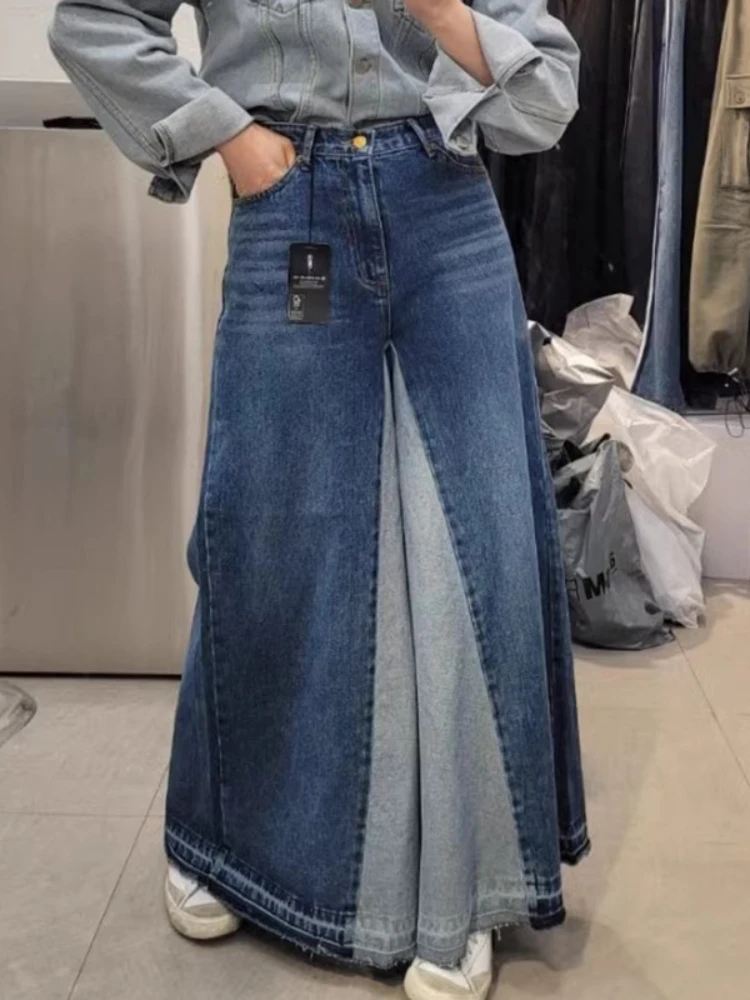 Корейские модные джинсы в стиле пэчворк с высокой талией весна-осень винтажные