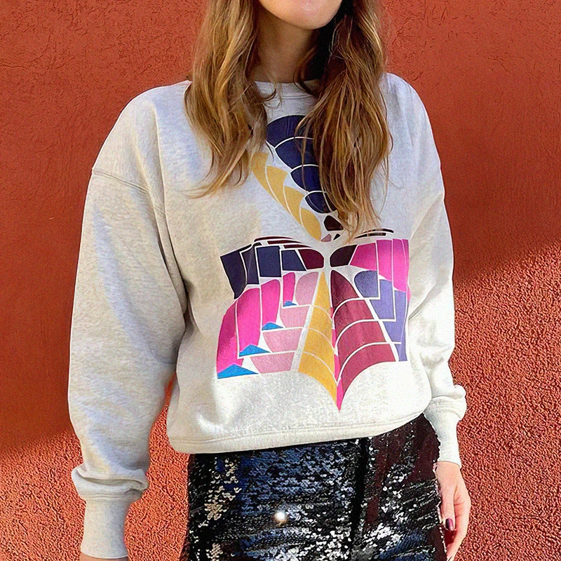 

Geometric Print Sweatshirt Spring Autumn Women Long Sleeve Round Neck Loose Hoodies Casual Chic Femme Sweatshirts Fashion