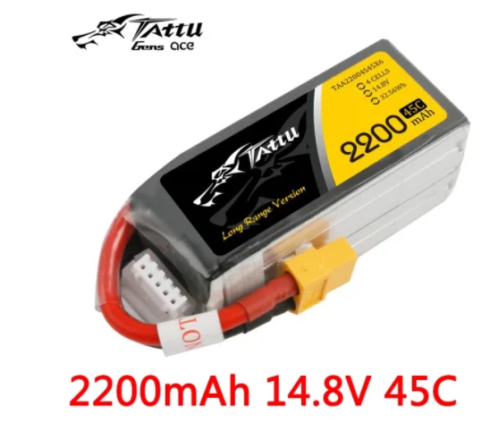 

TATTU 2200mAh 4S 14.8V 45C 4S1P XT60 Plug Lipo Battery FPV Drone Power for FPV Frame RC Helicopter Plane Car Accessories 4.5