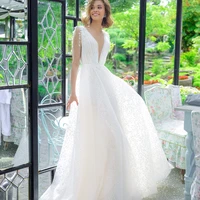 weilinsha elegant white wedding dress of a line v neck simple appliques sleeveless high end customizable bridal marry gown