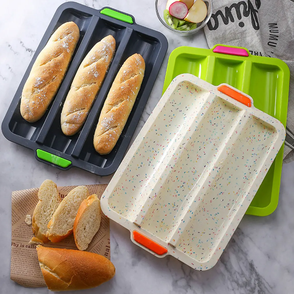 

3 Grids Baguette Baking Tray Silicone Nonstick Bread Pan Portable French Stick Baking Tray