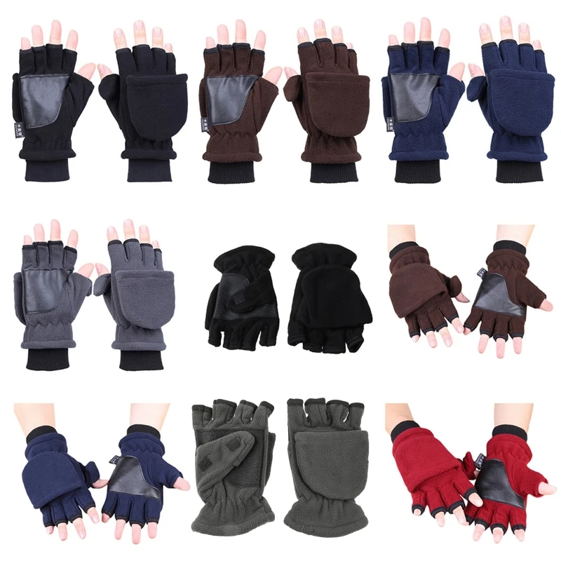 

Women Men Winter Polar Fleece Half Finger Flip Gloves Double Layer Thicken Touch Screen Fingerless Convertible Mittens With Y9RC