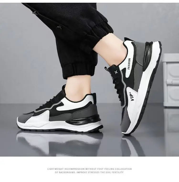 Фото Мужские черно-серые кожаные кроссовки на платформе в стиле Dad Sneakers 2026, водонепроницаемые, нескользящие, для повседневной носки, работы и прогулок, для мужчин из Саудовской Аравии №5