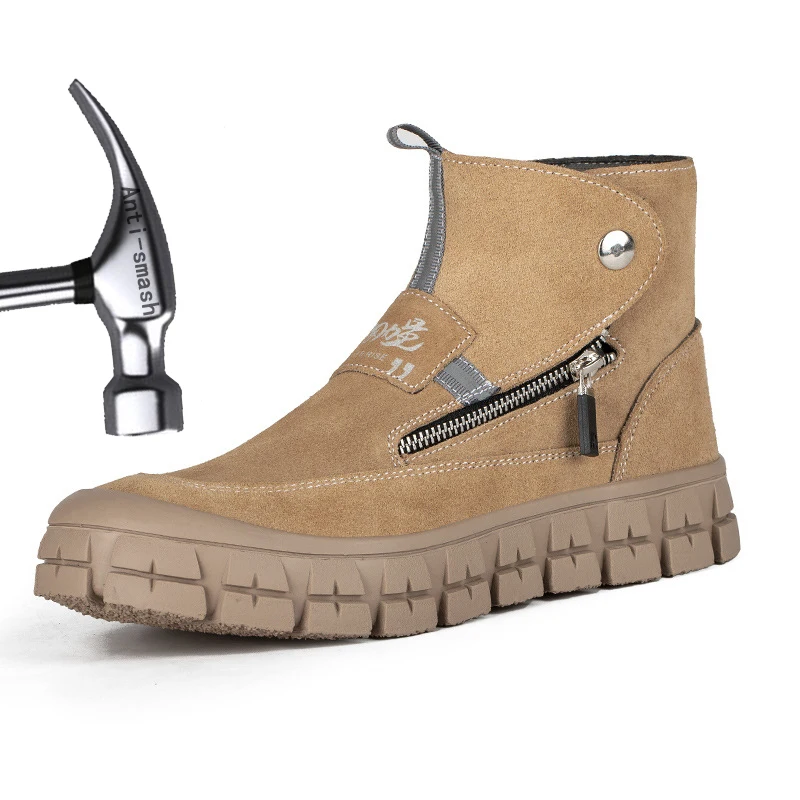 

Lightweight Breathable Labor Insurance Shoes Men's Leather Surface Anti-smashing Anti-piercing Steel Head High-top Electric