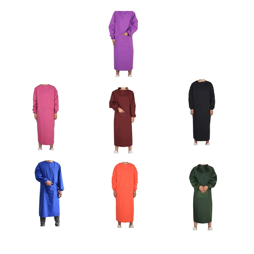 

Home Long Sleeve Baking Apron Adjustable Anti-oil Pockets Cooking Bib Reusable Washable Kitchen Supplies Purple Red