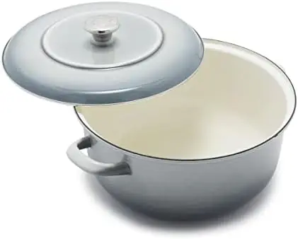 

& Storck German Enameled Iron, Round 5.3QT Dutch Oven Pot with Lid, Cloud Gray Dice tray Ziplock bags Silicone bag Dish drying r