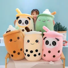 소녀용 자이언트 밀크 보바 플러시 카와이 티컵 봉제 장난감, 부드러운 박제 핑크 딸기 맛 홀드 베개 볼 부보 쿠션 장난감