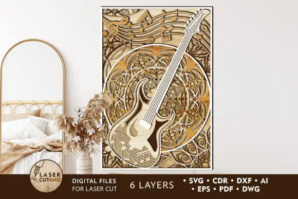 

Guitar Multilayer Laser Files for Cutting SVG DXF DWG CDR and Digital Multilayer Layout Files Laser Engraving Cutting