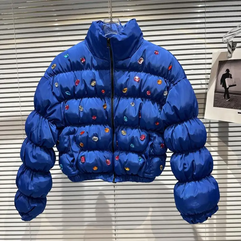 2022 Winter Clothes Women Heavy Diamond Cotton Padded Jacket Woman Loose Casual Warm Parkas Female Green Coat