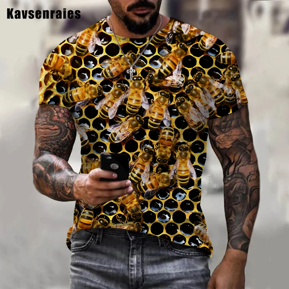 

2022 New Summer Men's T-shirt Animal Bee 3D Print T Shirt Unisex Personality Round Neck Short Sleeve Hip Hop Streetwear Tops
