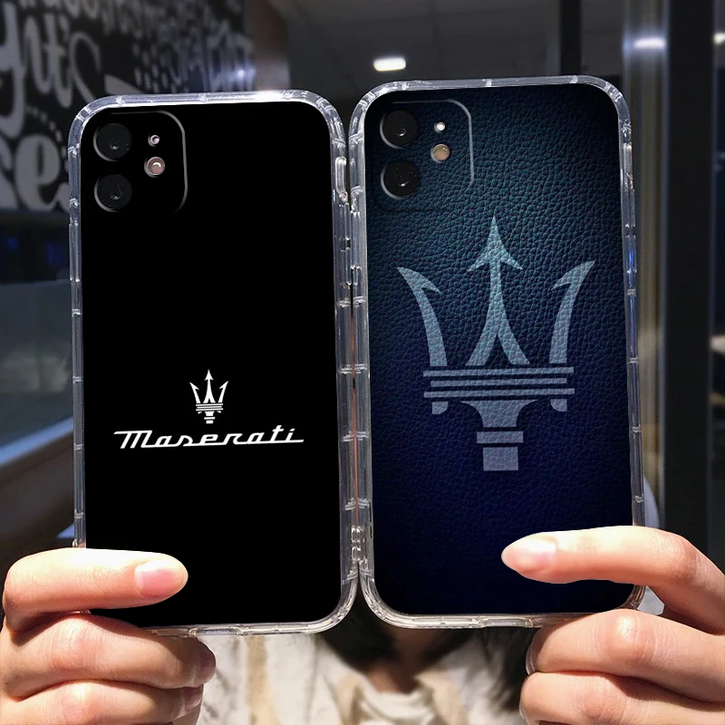 

Luxury Maserati Car Art Logo Phone Case For Apple iPhone 14 13 12 Mini 11 XS Pro Max X XR 8 7 6 Plus 5 SE Transparent Cover