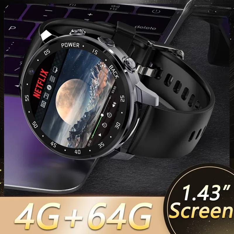 

2023 New A3 Global Version 4G NET Smartwatch Android OS 800mAH Battery 1.43" Screen Blood Pressure GPS Location Men Smart Watch