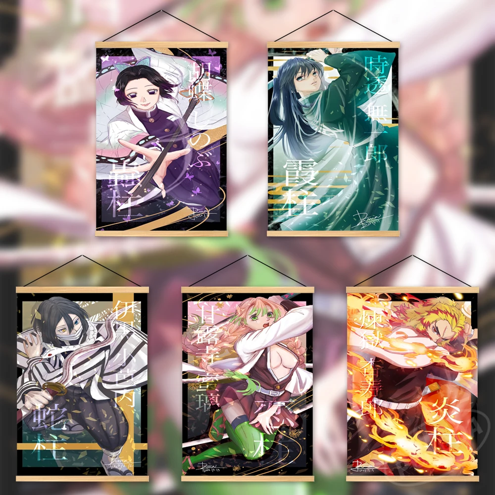 

Домашний декор, холст, рассекающий демонов, настенное искусство, Rengoku Kyoujurou, деревянная подвесная картина, аниме, картины, печать, модульный п...