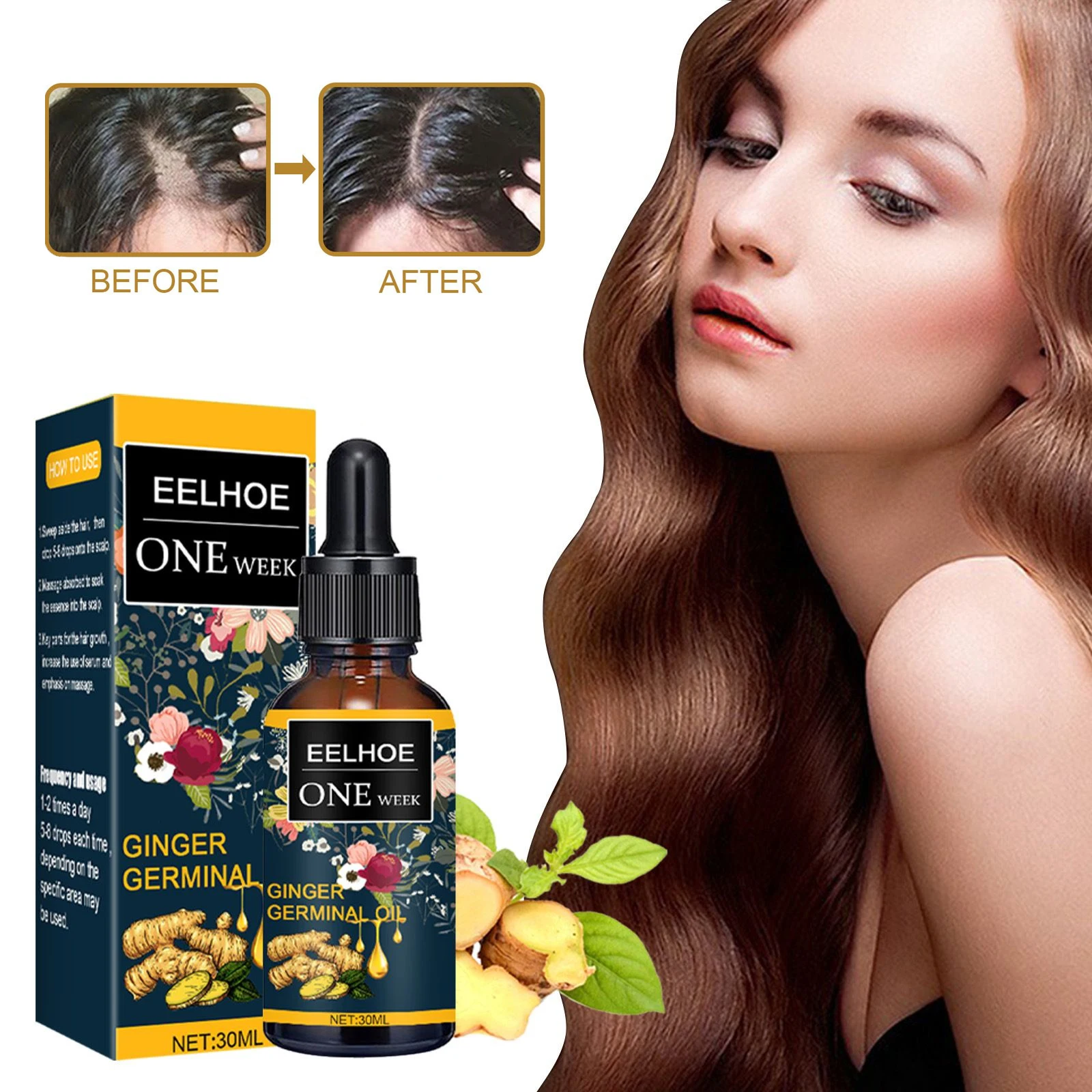 

Ginger Hair Growth Essential Oil Anti Hair Loss Prevent Baldness Treatment Fast Regrowth Oil Nourish Dry Damaged Hair Care 30ml