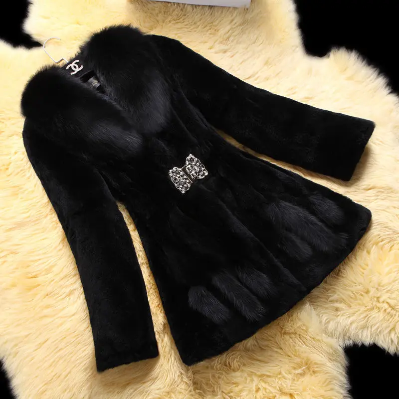 Black winter fur coat for women new outwears top quality Med-length imitation mink fur jackets faux fur windbreaker overcoat