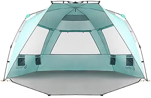 

Tent Classic XL Double Silver Coating UPF 50+ 4-6 Person Sun Shelter Beach Shade with Extended Zippered Floor Turquoise Beach te