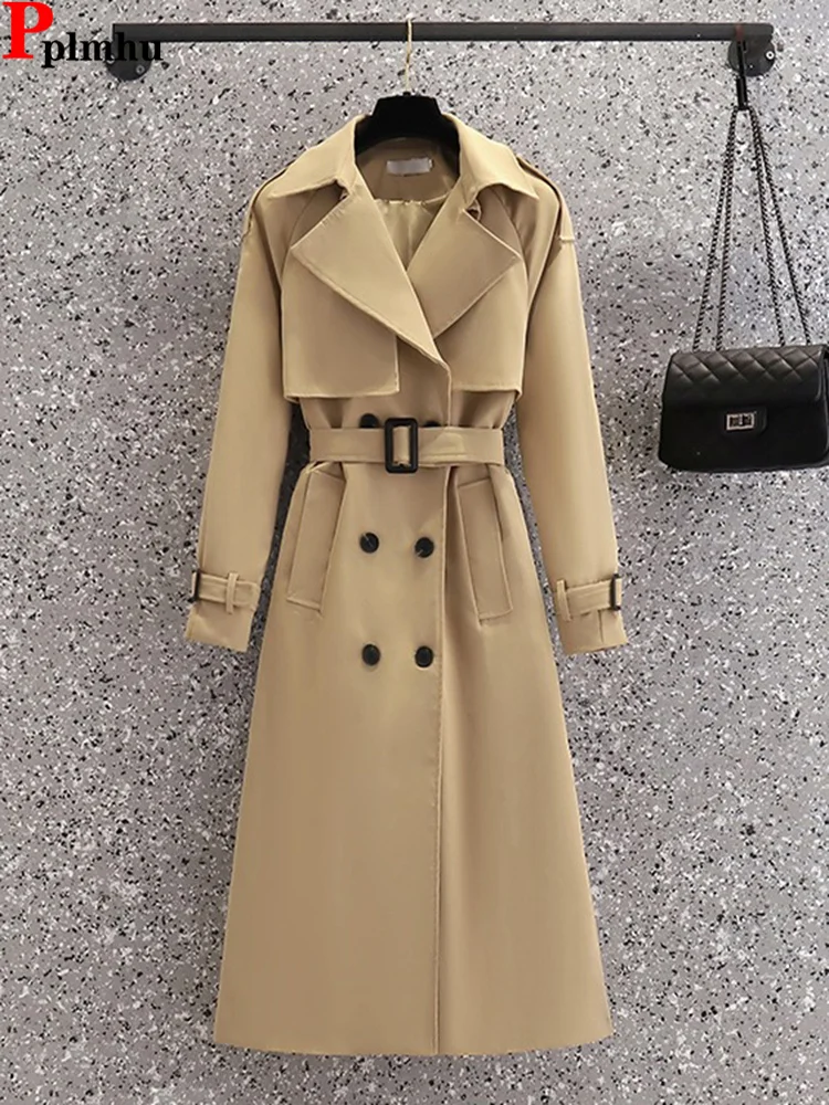 

Double Breasted Khaki Long Trench Coat Vintage Classic Slim Windbreaker Casaco Women Casual Gabardina Chaquetas Korean Abrigos