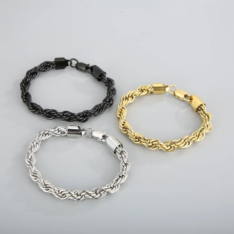 

Fashion Simple Commuting Titanium Steel Bracelet for Men Personality Trend Fried Dough Twists Japanese Word Clasp Bracelet