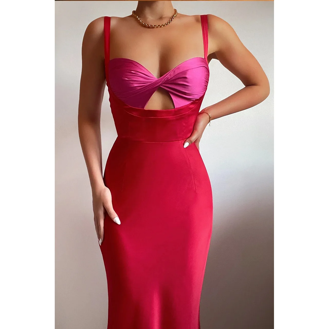 

WYWMY Spring Summer Sexy Sling Twisted Bra Contrast Dress Women Elegant Design Hollow Party Dress Fashion Maxi Dress Vestidos