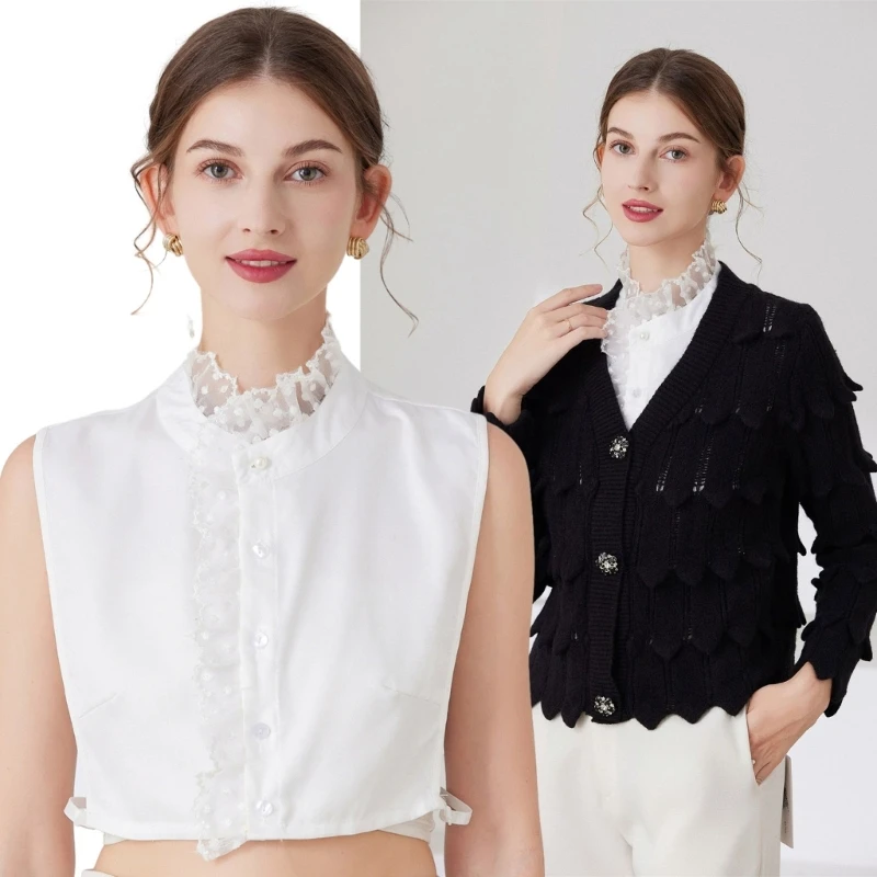 

Elegant Pleated Lace Detachable Collar Ladies Sweater Shirt Sewing Supplies Lace Stand Collar Wedding Dress Supplies NEW