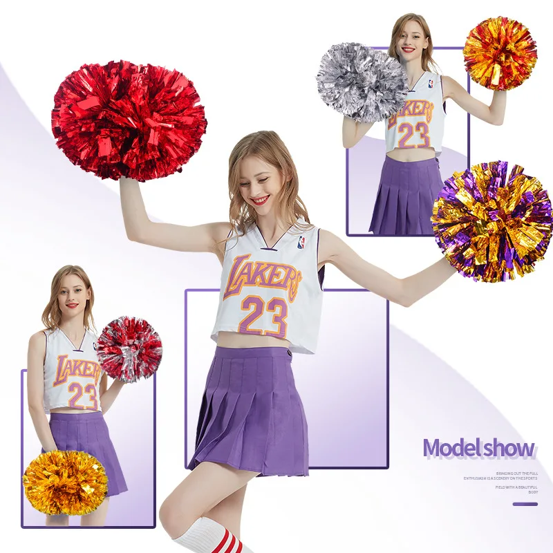 

12Pcs Cheerleading Pom Poms with Plastic Handle Metallic Foil Cheer Pom Poms for Dance MatchesTeamSportsStage Performance