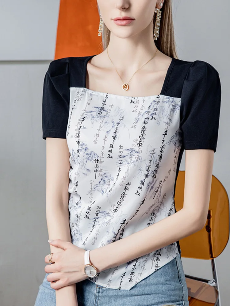 Футболка с принтом в китайском стиле короткими рукавами новинка лета 2025