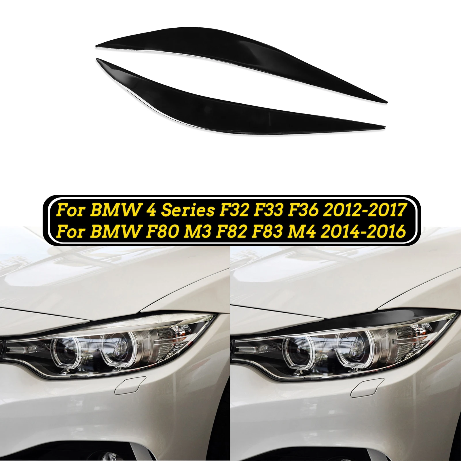 

Pair Headlight Eyebrow Eyelids For BMW 4 Series F32 F33 F36 2012-2017 F80 M3 F82 F83 M4 2014-2016 Gloss Black Body Kits Tuning