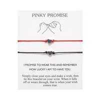 tulx 2pcs pinky promise couple bracelets for women men red black string lucky heart charm bracelets valentines day jewelry