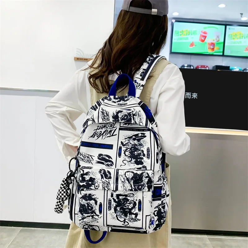 

Qyahlybz junior high school bags for girls 2023 new large-capacity pattern backpack college students shoulder bag