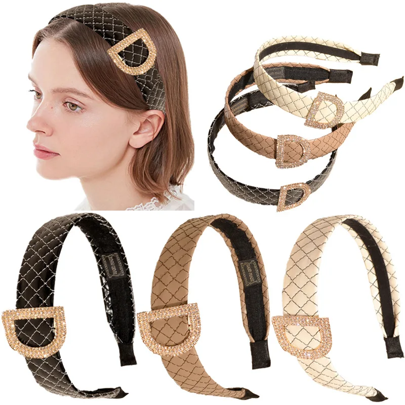 

Women Hair Accessories Personality Pu Leather Stitching Plaid Hair Band Retro Knotted Headband For Women Girls Hairbands Bezel