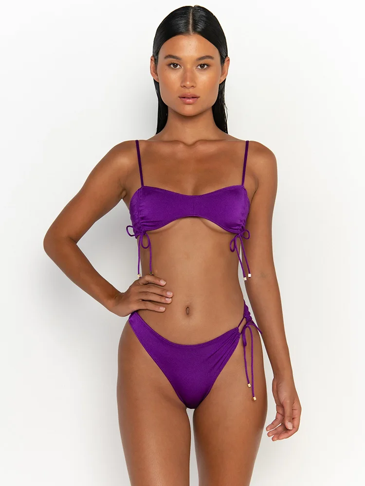 

Patchwork Bikini Set String Swimwear Lace Up Swimsuit Women 2023 Shirring Biquini Brazilian Bathing Suit Solid Beachwear Summer