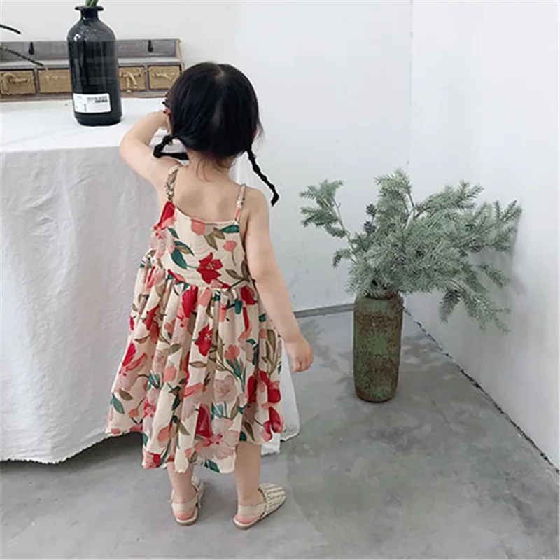 

Summer Korean Style Girls Dress New Flower Lively Cute Children Clothing Casual Soft Comfort Pleated Princess Dress 2022